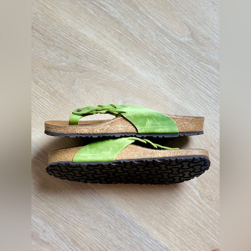 Birkenstock Braided Lime Green Leather Thong Sandals - Picture 3 of 13